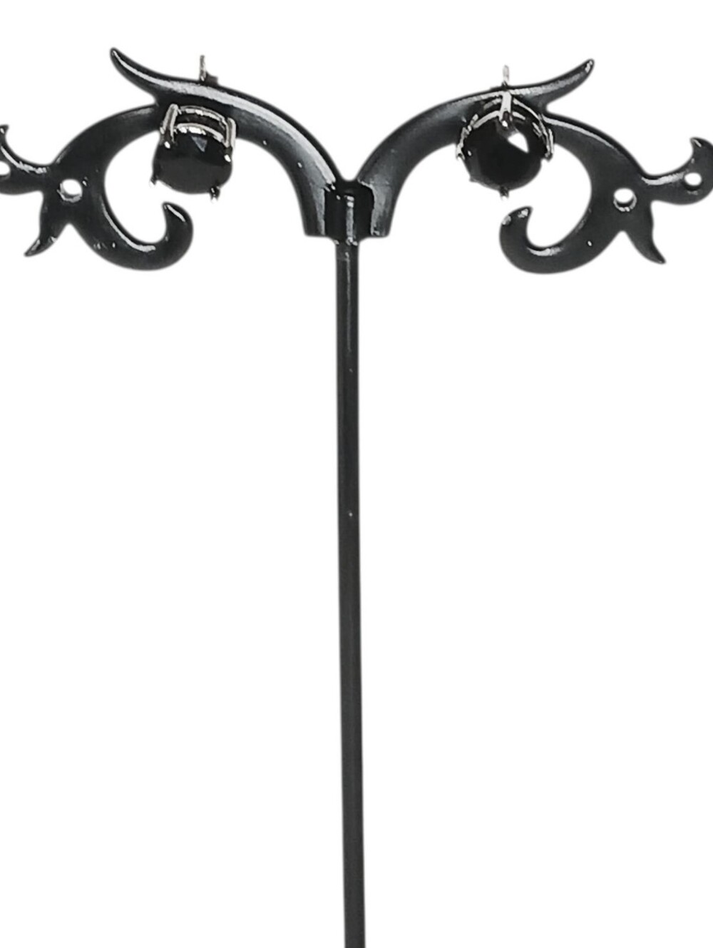 White Gold Stud Earrings Linear Drop Black Hearts New Age Grunge Glam Luxe Bling - Picture 2 of 10